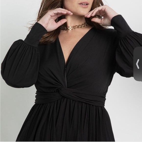 Eloquii Knot Front Pleated Skirt Dress Black Stretch Knit Jersey 28 new - Picture 3 of 11